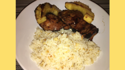 Hawaiian chicken with macadamia nut rice